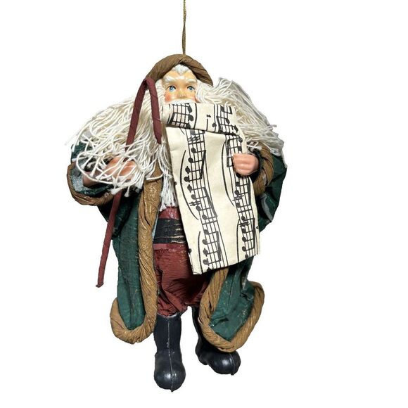 Old World Paper Mache Santa Christmas Ornament Shepherd Cane Music VTG Handmade - Picture 1 of 8